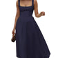 👗 Women's Sleeveless Square Neck Dress with Back Tie