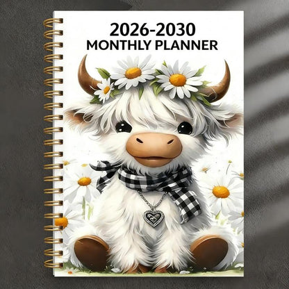 📅 🐮 2026–2030 Monthly Planner ✨ Cute Highland Cow 5-Year Calendar | Large Monthly Blocks for Long-Term Planning