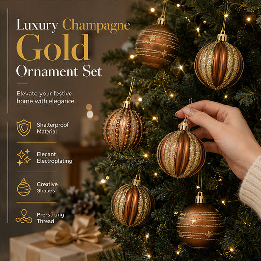 ❄️ 🎄 Luxury Champagne Gold Christmas Ornaments ✨ Elegant Gold Christmas Tree Ornament Set