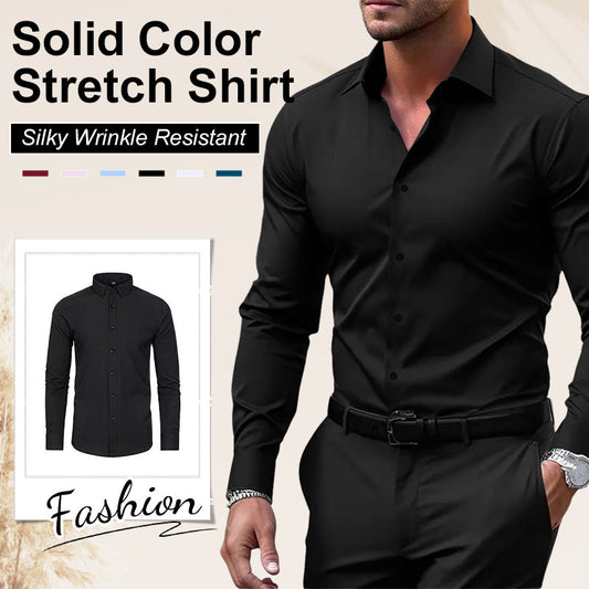 🤍 Men's Silky Wrinkle Resistant Solid Color Stretch Shirt