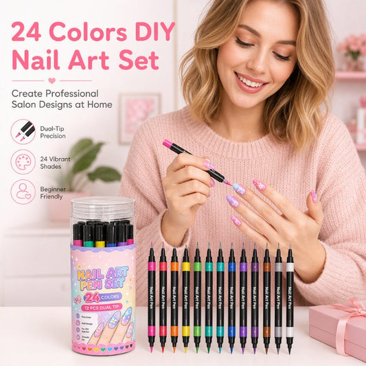 💅 LIMITED‑TIME ! 💥 24 Colors Dual Ended Nail Art Pens Set – Creative, Salon‑Quality, Easy DIY ✨