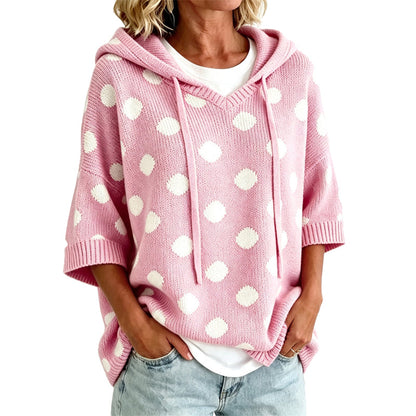 ✨ Women's Polka Dot Hooded Knit Top