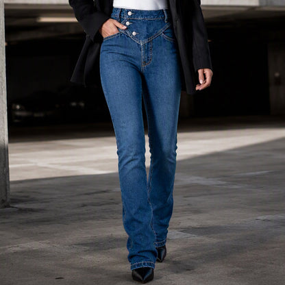 👖 Women's High-Waisted Crossover Asymmetric Jeans