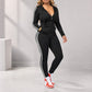 💕 Sporty Everyday Comfort 🧥 Women's Striped Zip-Up Hoodie & Pants 2-Piece Set