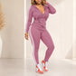 💕 Sporty Everyday Comfort 🧥 Women's Striped Zip-Up Hoodie & Pants 2-Piece Set