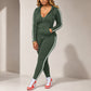 💕 Sporty Everyday Comfort 🧥 Women's Striped Zip-Up Hoodie & Pants 2-Piece Set
