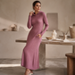 🧶 Textured Comfort 💎 Women's Ribbed-Knit Hooded Maxi Dress with Pockets