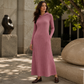 🧶 Textured Comfort 💎 Women's Ribbed-Knit Hooded Maxi Dress with Pockets
