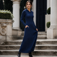 🧶 Textured Comfort 💎 Women's Ribbed-Knit Hooded Maxi Dress with Pockets