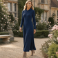 🧶 Textured Comfort 💎 Women's Ribbed-Knit Hooded Maxi Dress with Pockets