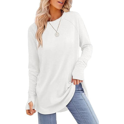 ✨ Easy Everyday Style 🍁 Women's Casual Crewneck Top with Thumbholes