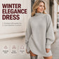 🧶 Cozy High Neck, Flattering Relaxed Drape 💗 Women's Knit Sweater Dress