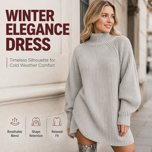🧶 Cozy High Neck, Flattering Relaxed Drape 💗 Women's Knit Sweater Dress