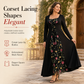 🌹 Women's Square Neck Lace Up Corset Maxi Dress with Floral Embroidered Mesh Panel