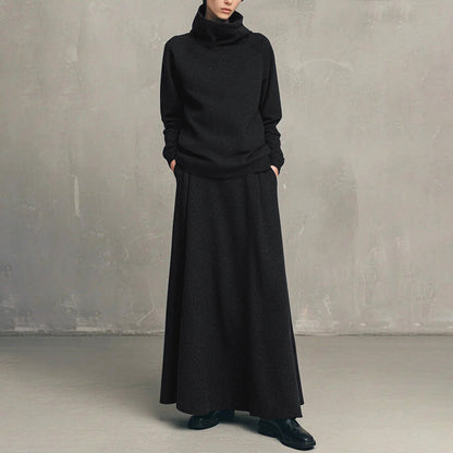 💞 Two Pieces, Effortlessly Elegant ❄️ Women's Turtleneck Top & Maxi Skirt Set