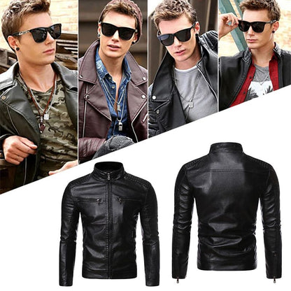 Men’s Stand Collar Biker Leather Jacket（Free Shipping）