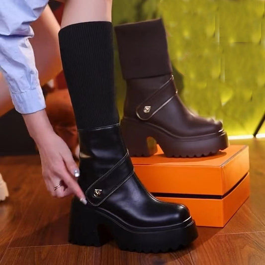 [Best Gift For Her] Women's Platform Chunky Heel Knee High Boots