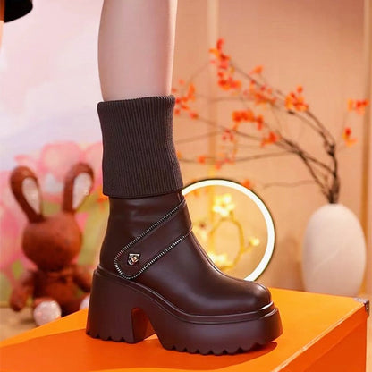 [Best Gift For Her] Women's Platform Chunky Heel Knee High Boots