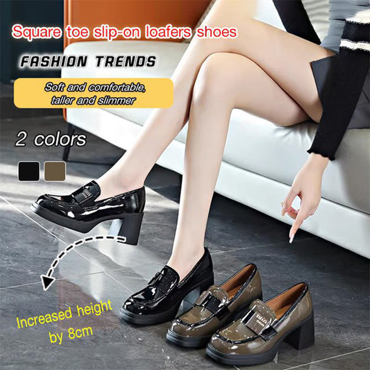 👠free shipping🥰  Square Toe Slip-On Loafers Leather Shoes