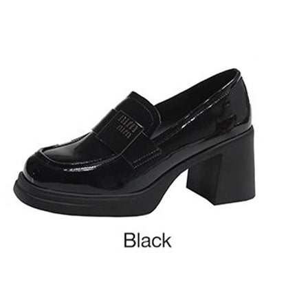 👠free shipping🥰  Square Toe Slip-On Loafers Leather Shoes