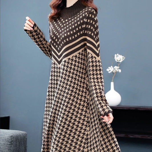 👗Women's Printed Plaid Knit Dress