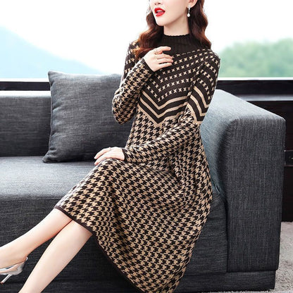 👗Women's Printed Plaid Knit Dress