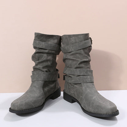 👢Women's Low Heel Buckle Boots